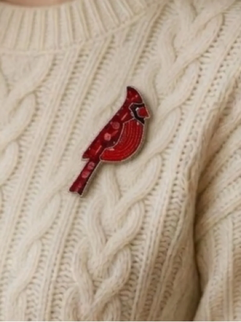 Red Cardinal Brooch Silver Tone Beaded & Sequin Bird Pin